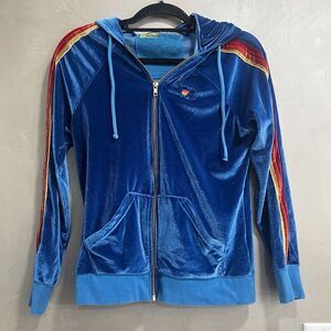 Aviator Nation Velvet Velour Vintage Blue Rainbow Stripes SET Small